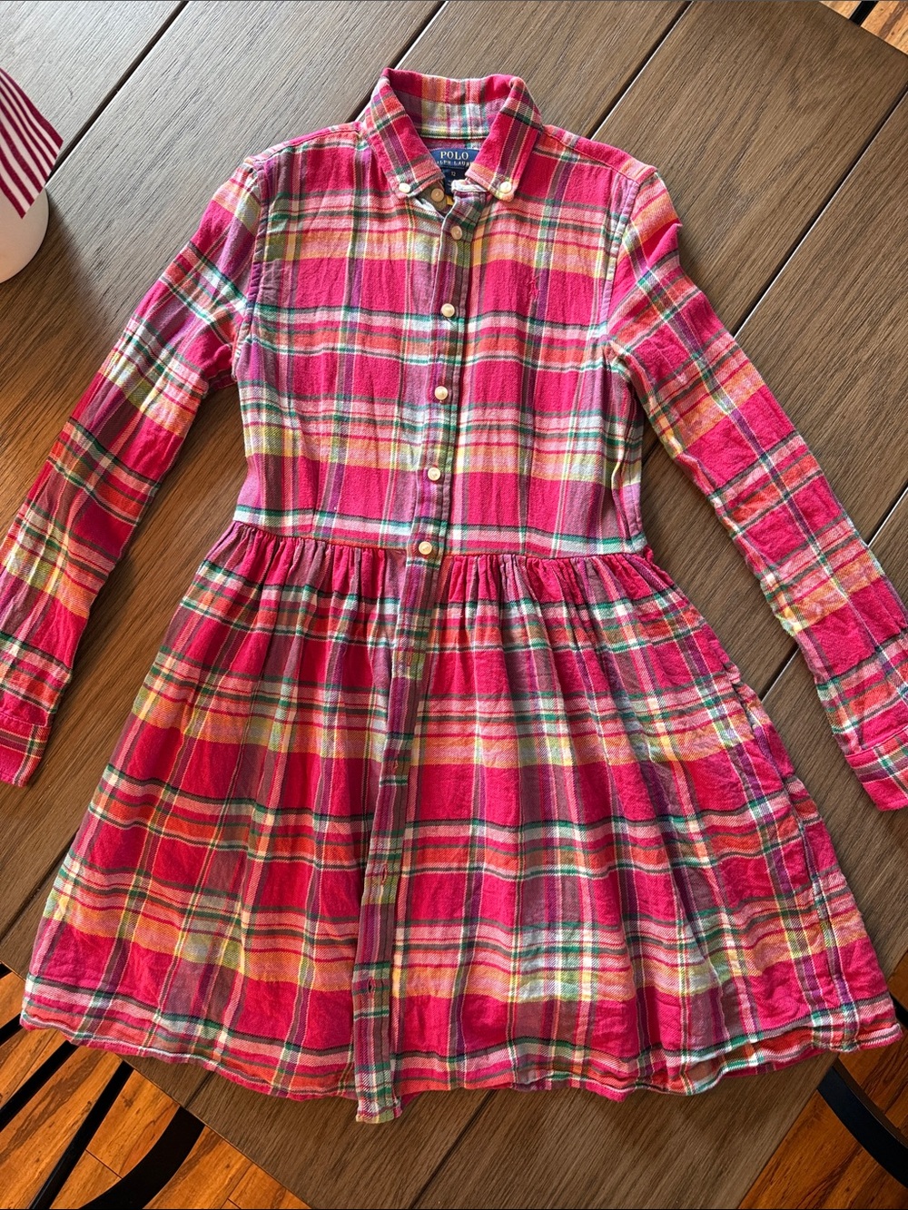 Polo by Ralph Lauren Red Pink Plaid Button-Front Dress